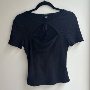 Forever 21 Ribbed Open Neck Bow Top